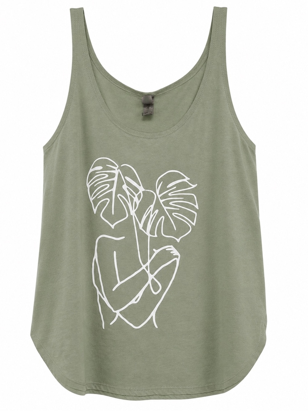 Next Level Apparel Olive Green Tank with White Leaf Line Art